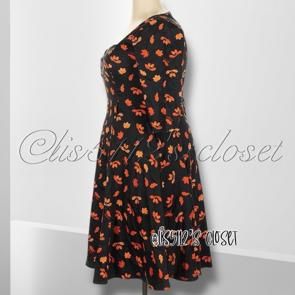 Collectif Eliana Acorn & Fall Leaves Sweetheart Swing Dress UK 18 // US 14 1X - Picture 5 of 15